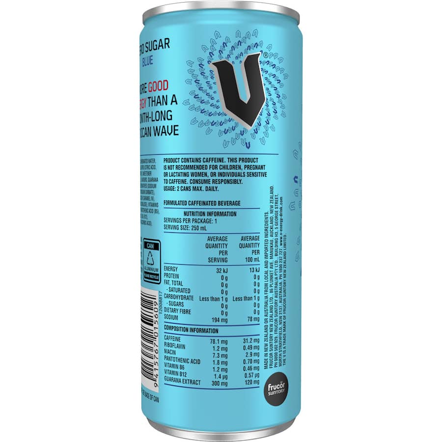 V Blue Energy Drink Sugar Free 250ml