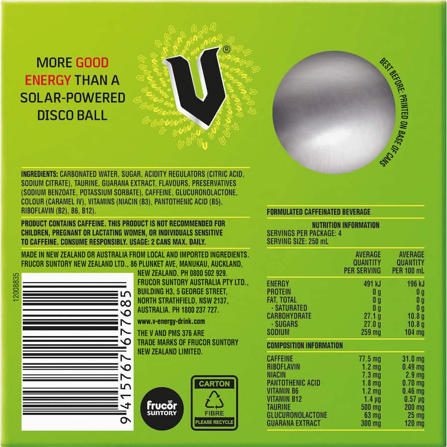 V Vitalise Energy Drink 250ml 4 pack