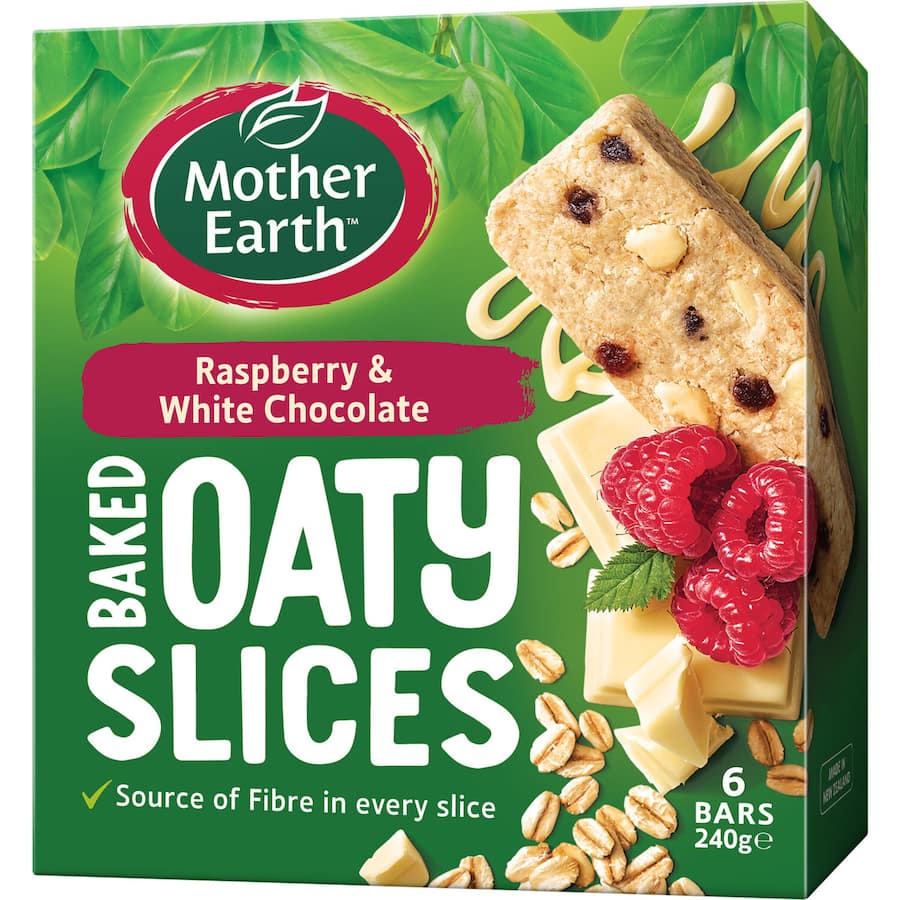 Mother Earth Oaty Slices Oat Bars Raspberry & White Choc 6 pack