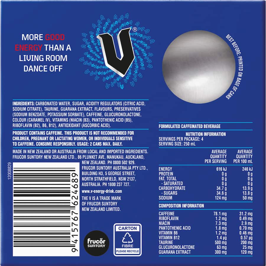 V Blue Energy Drink 250ml 4 pack