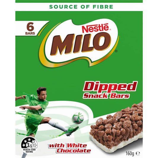 Nestlé Milo Snack Bars Cereal White Choc Dipped - 6 bars